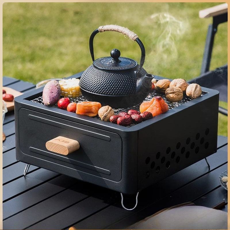Outdoor Furniture - Portable Charcoal BBQ Grill Square Enclosure