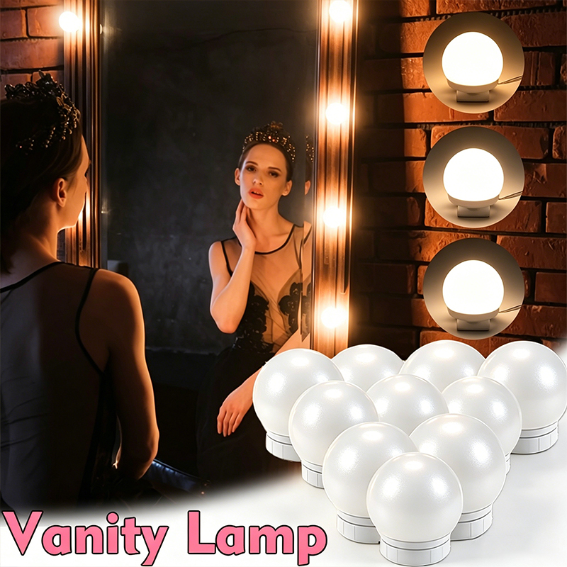 Dressing Table Vanity With Lighted Mirror - 10 LED Vanity Mirror Light Bulbs