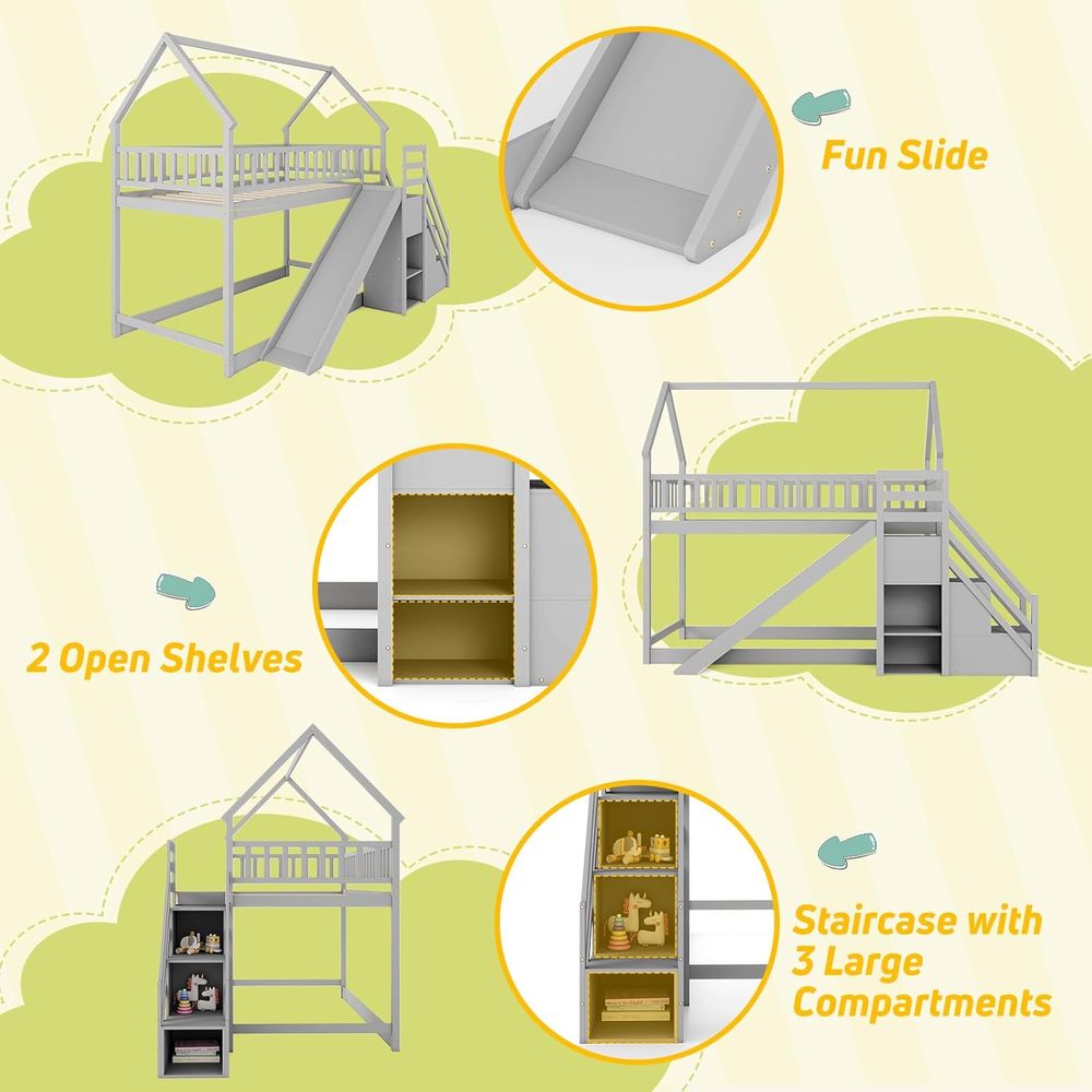Twin Over Twin Bunk Bed with S - Bunk Bed With Stairs And Slide recension och pris