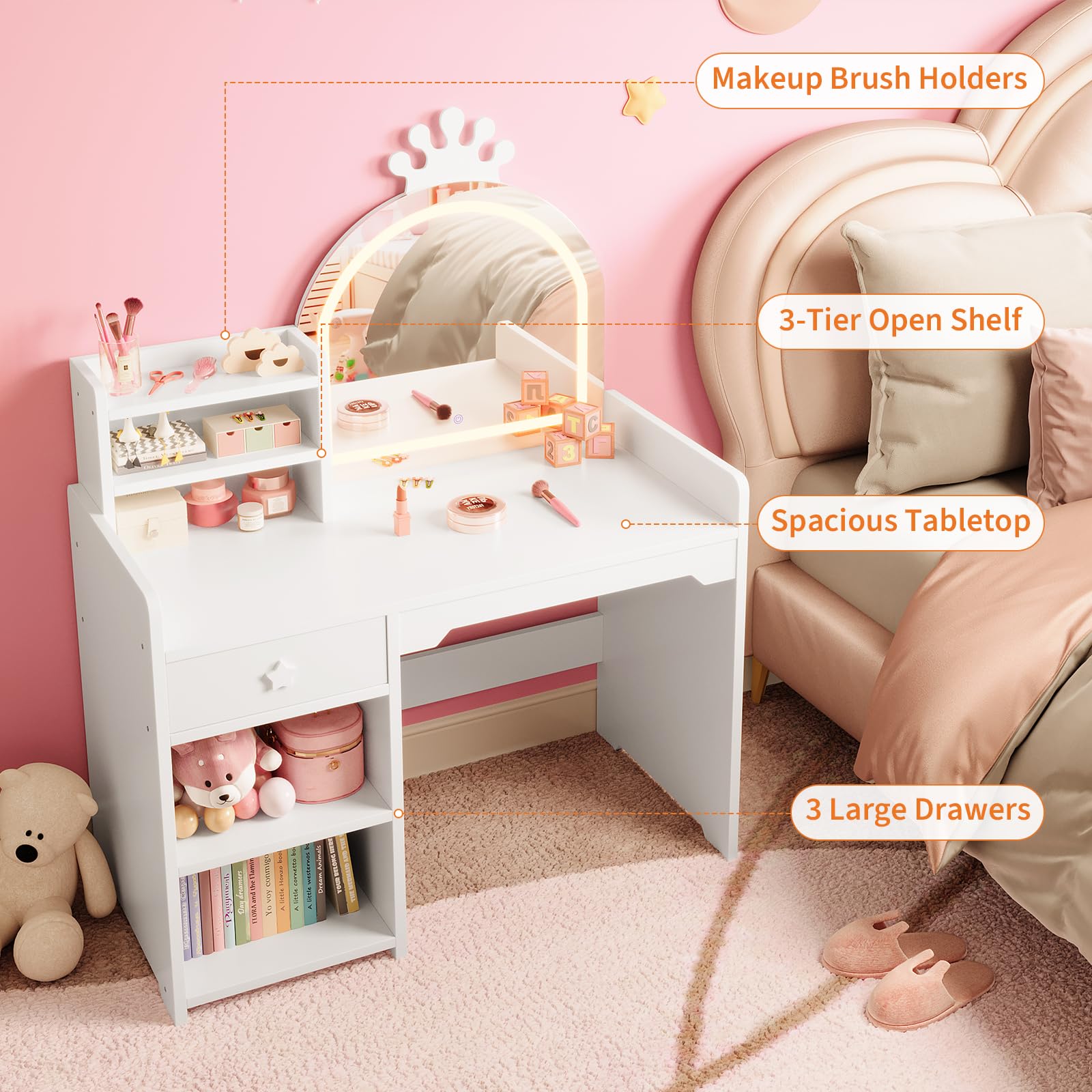 Kids Vanity Table & Chair Set  - Dressing Table Vanity With Lighted Mirror recension och pris