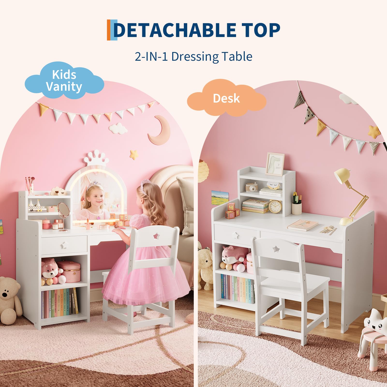 Kids Vanity Table & Chair Set  - Dressing Table Vanity With Lighted Mirror recension och pris