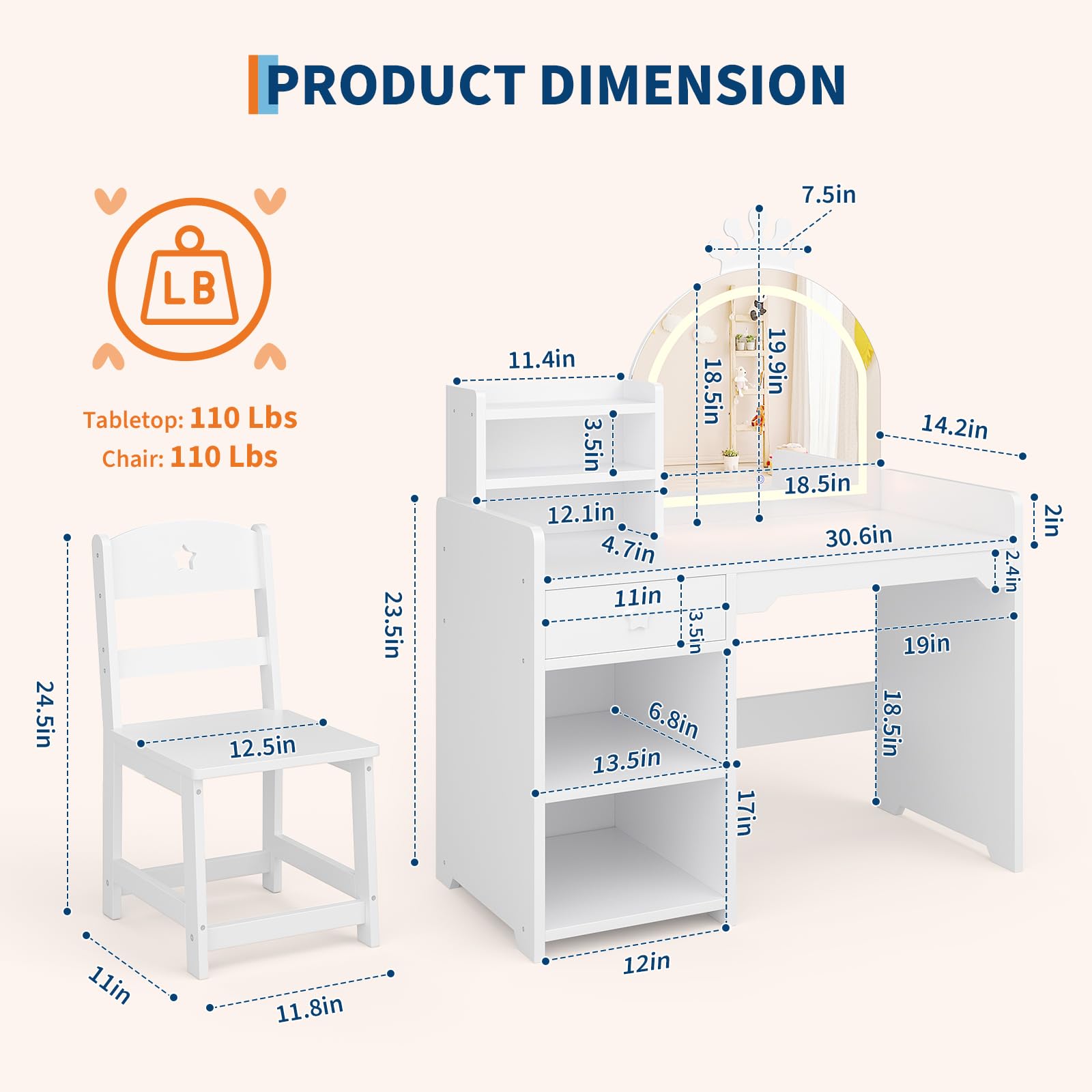 Kids Vanity Table & Chair Set  - Dressing Table Vanity With Lighted Mirror recension och pris