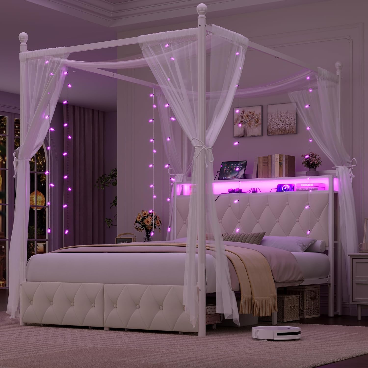 Queen Size LED Canopy Bed Fram - Canopy Bed Frame Metal Queen recension och pris