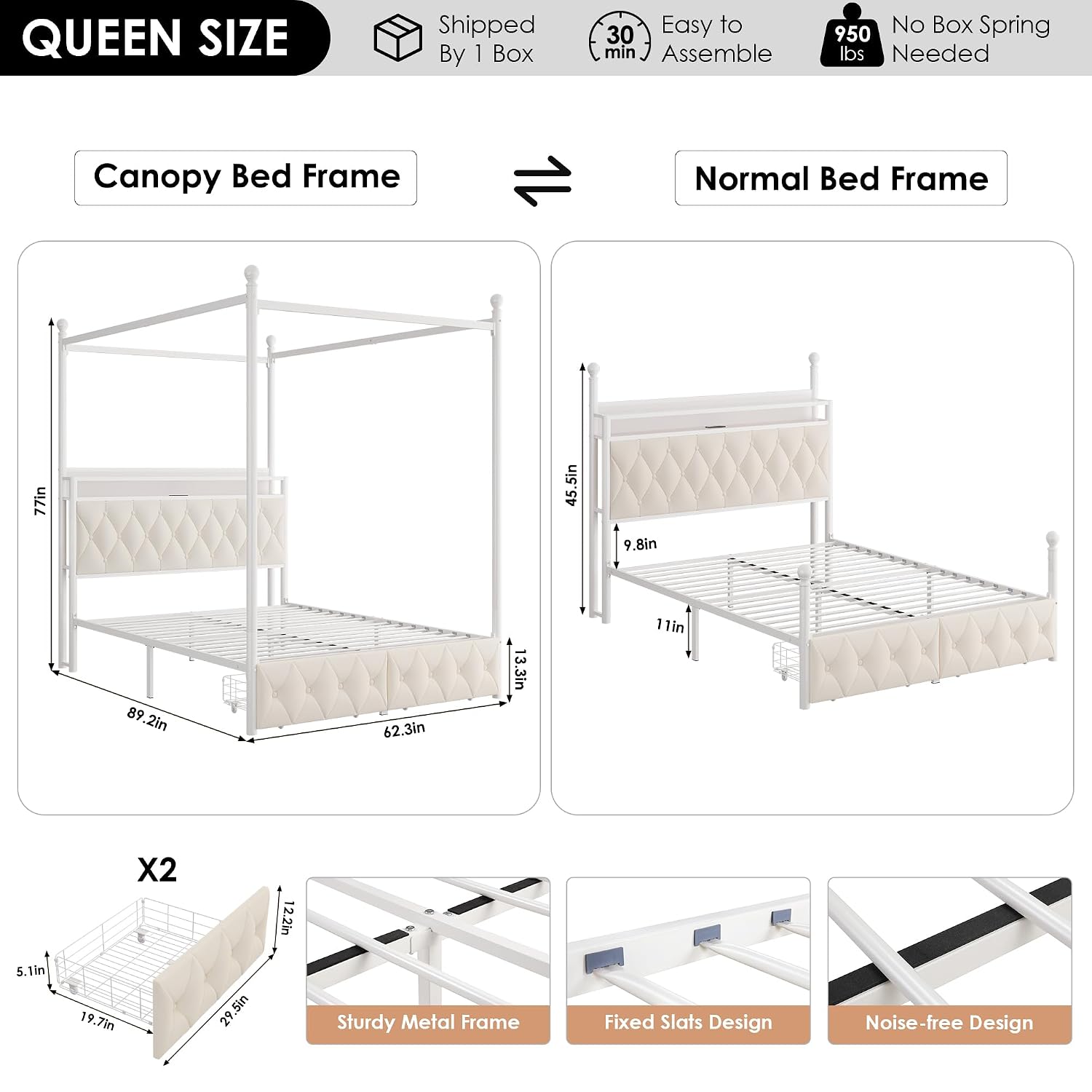 Queen Size LED Canopy Bed Fram - Canopy Bed Frame Metal Queen recension och pris