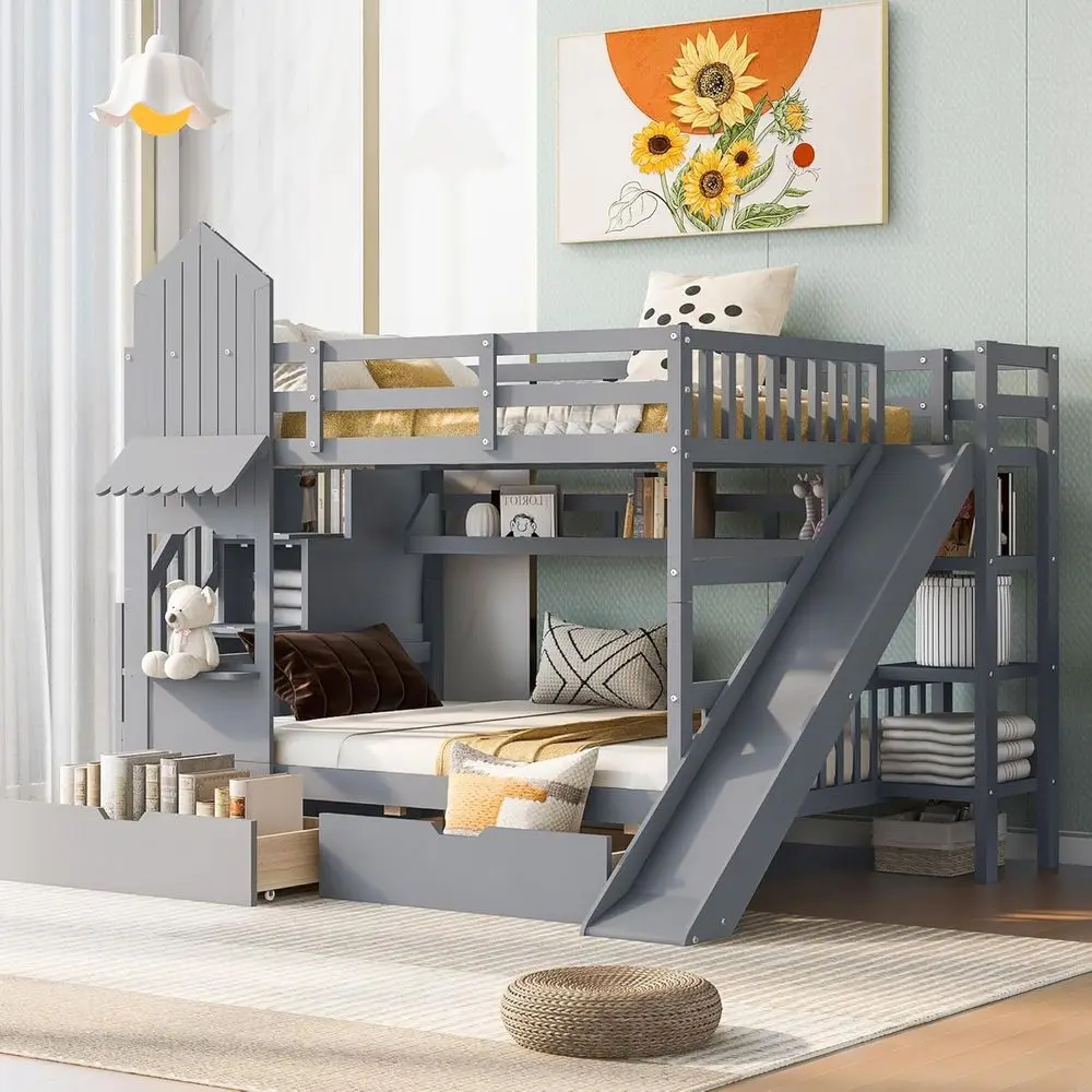 Full-Size Over Full Bunk Bed w - Bunk Bed With Stairs And Slide recension och pris