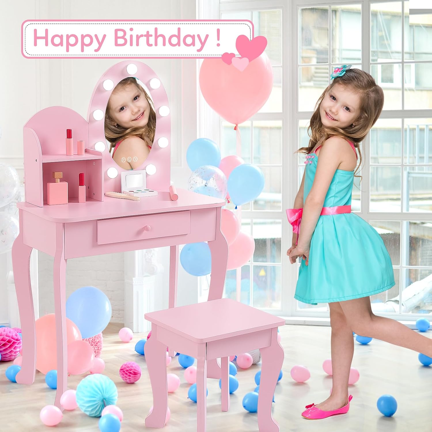 Princess Style Kids Vanity Set - Dressing Table Vanity With Lighted Mirror recension och pris