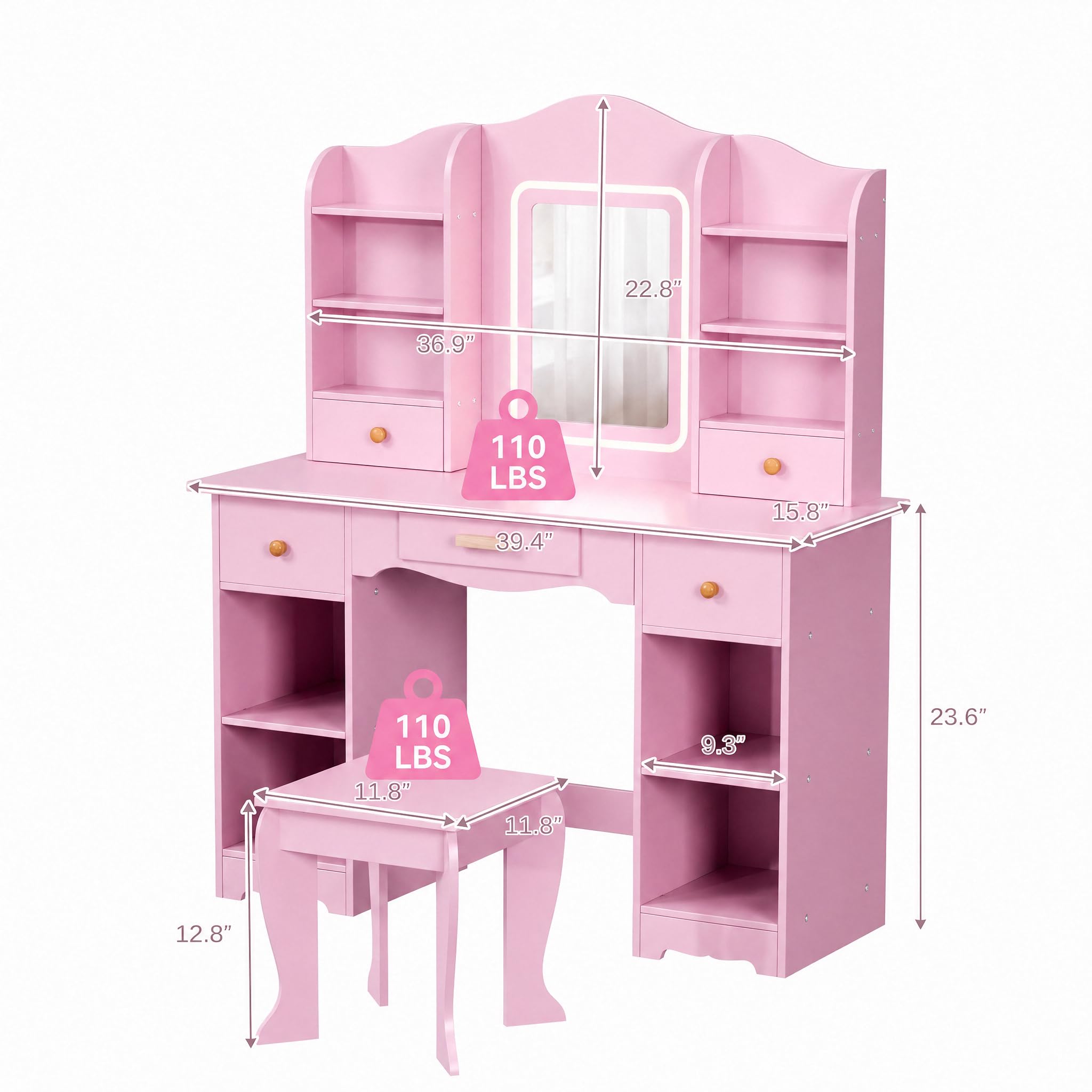 Kids Vanity with 3-Color Light - Dressing Table Vanity With Lighted Mirror recension och pris