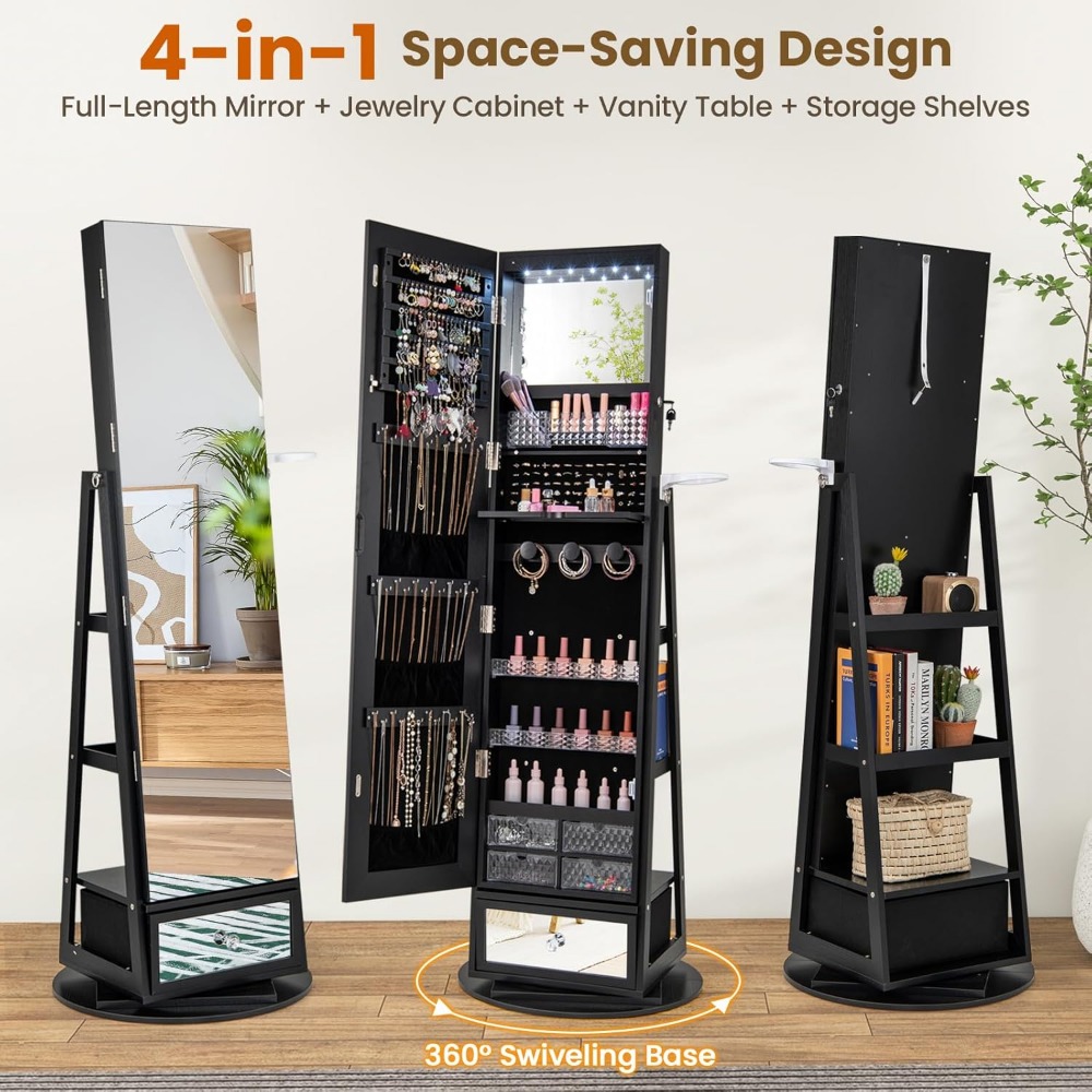 360° Swivel Jewelry Cabinet Ar - Full Length Mirror Jewelry Armoire recension och pris
