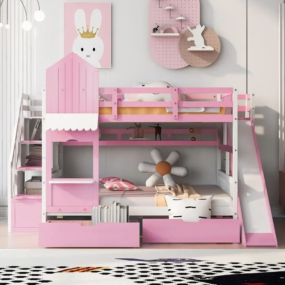 Kids Bunk Bed with Stairs, Sli - Bunk Bed With Stairs And Slide recension och pris
