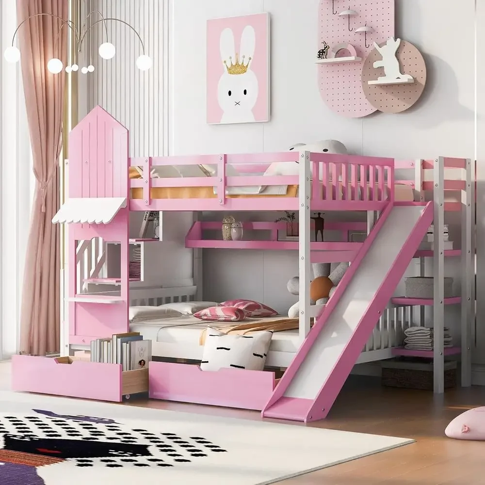 Kids Bunk Bed with Stairs, Sli - Bunk Bed With Stairs And Slide recension och pris
