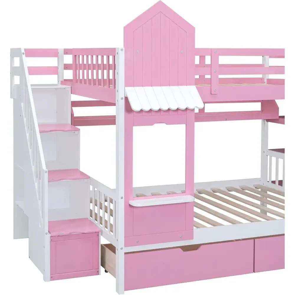 Kids Bunk Bed with Stairs, Sli - Bunk Bed With Stairs And Slide recension och pris