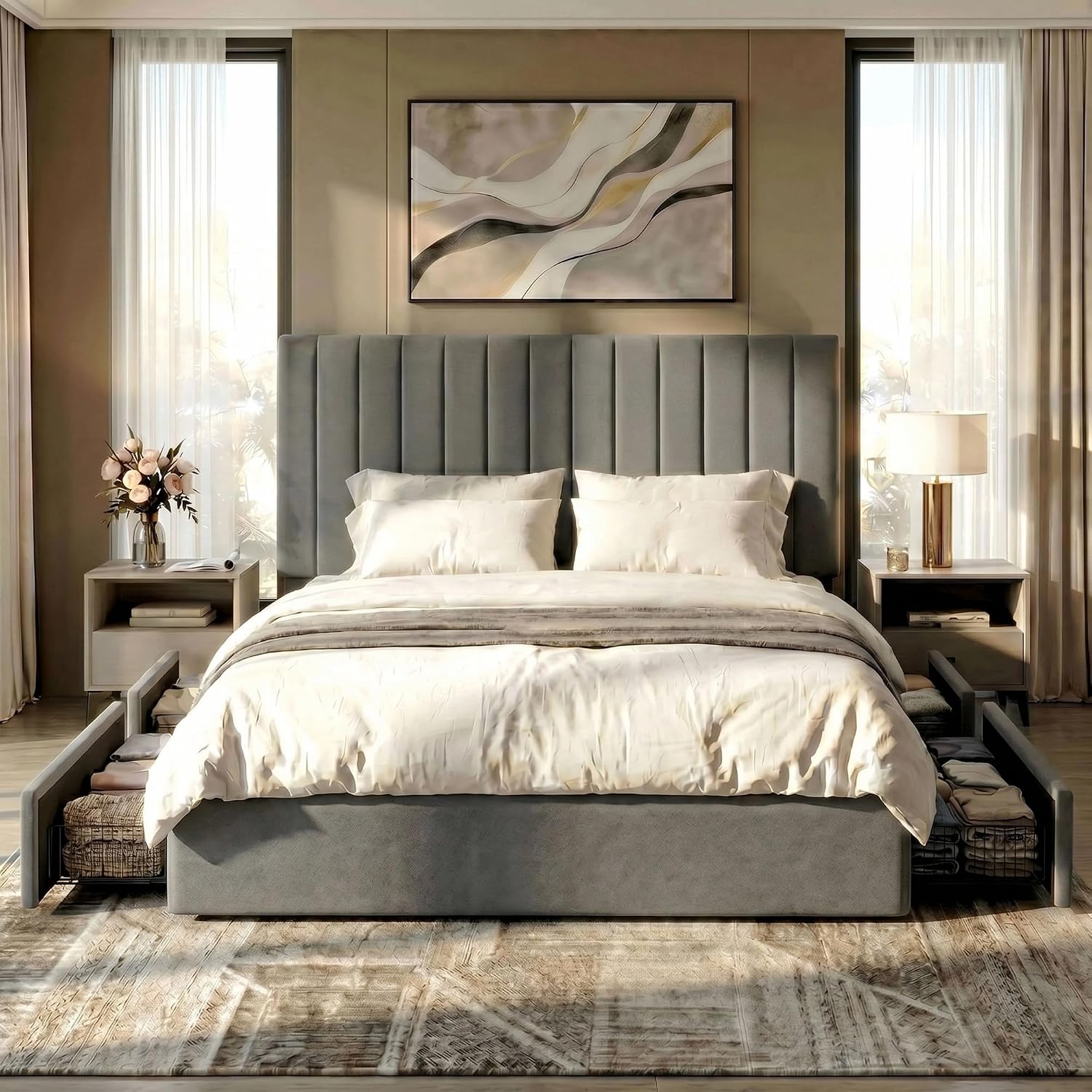 King Size Platform Bed Frame w - King Size Bed Frame With Storage Drawers recension och pris