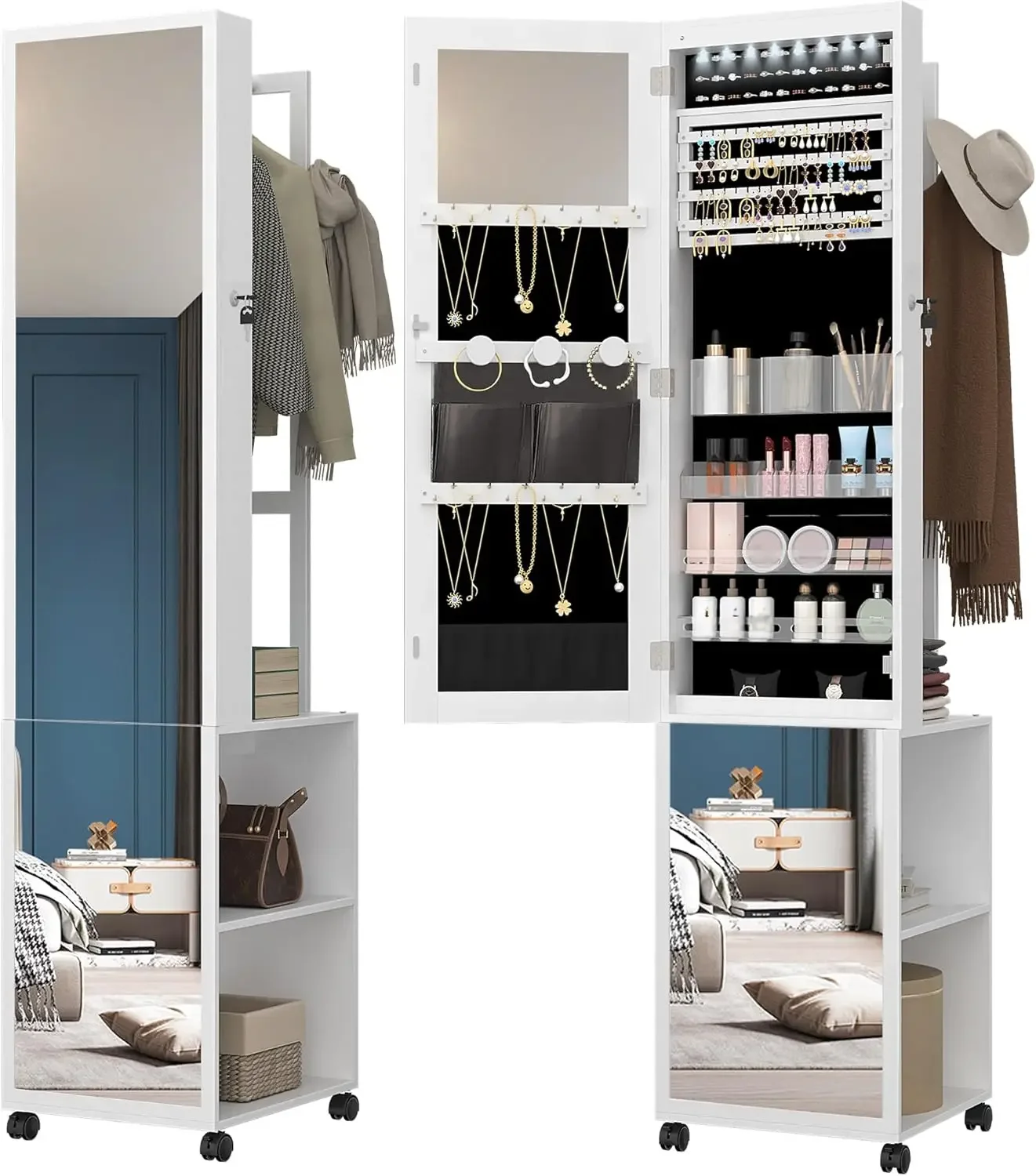 8 LEDs Jewelry Cabinet Armoire - Full Length Mirror Jewelry Armoire recension och pris