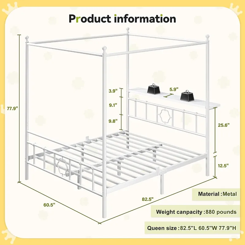 Queen Canopy Bed Frame with St - Canopy Bed Frame Metal Queen recension och pris