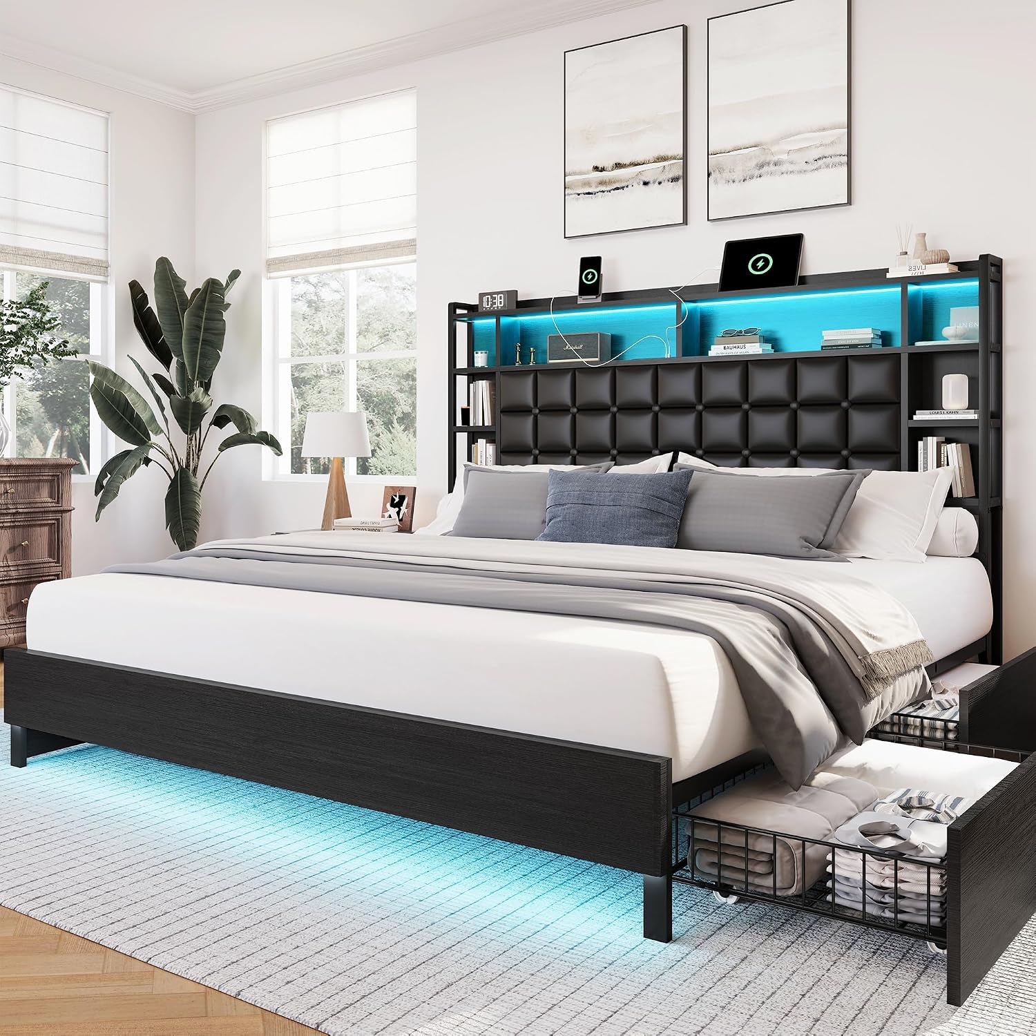 King Size Wooden Bed Frame wit - King Size Bed Frame With Storage Drawers recension och pris