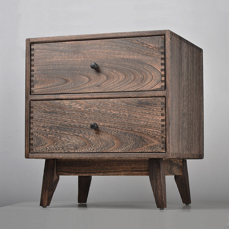 Retro Solid Wood Bedroom Night - Solid Wood Nightstand 2 Drawers recension och pris