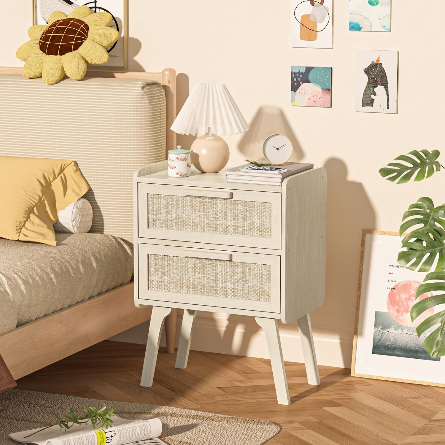 Rattan Nightstand Set of 2, 2  - Solid Wood Nightstand 2 Drawers recension och pris