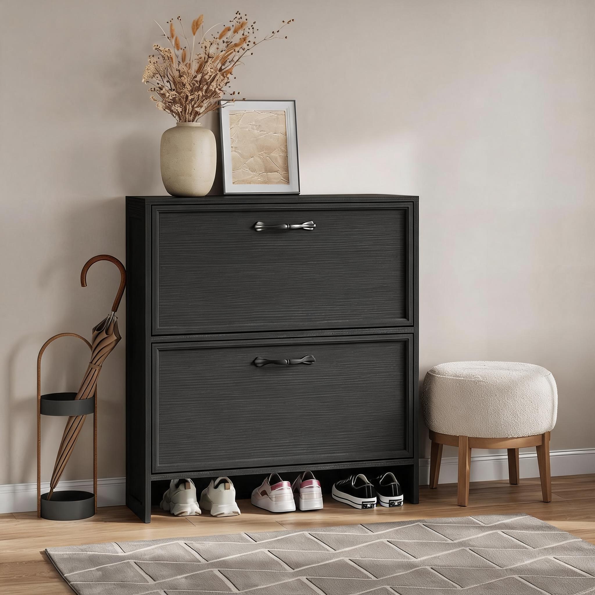 2 Flip Drawer Shoe Cabinet Wit - Shoe Rack Cabinet Narrow Entryway recension och pris