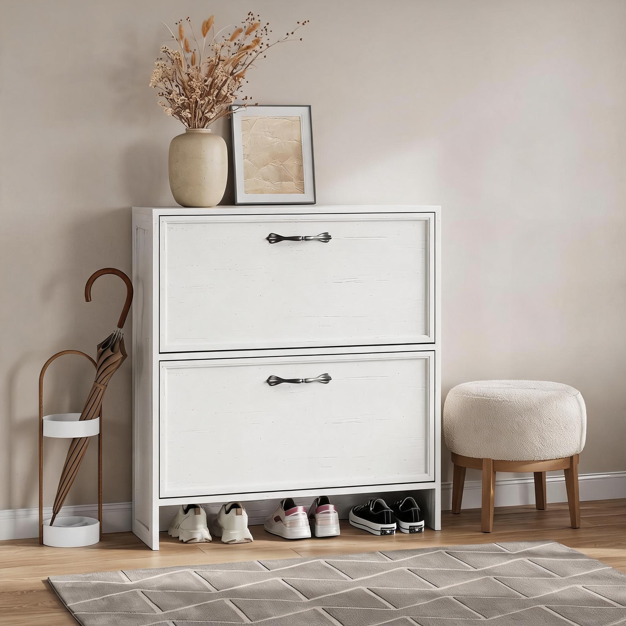 2 Flip Drawer Shoe Cabinet Wit - Shoe Rack Cabinet Narrow Entryway recension och pris