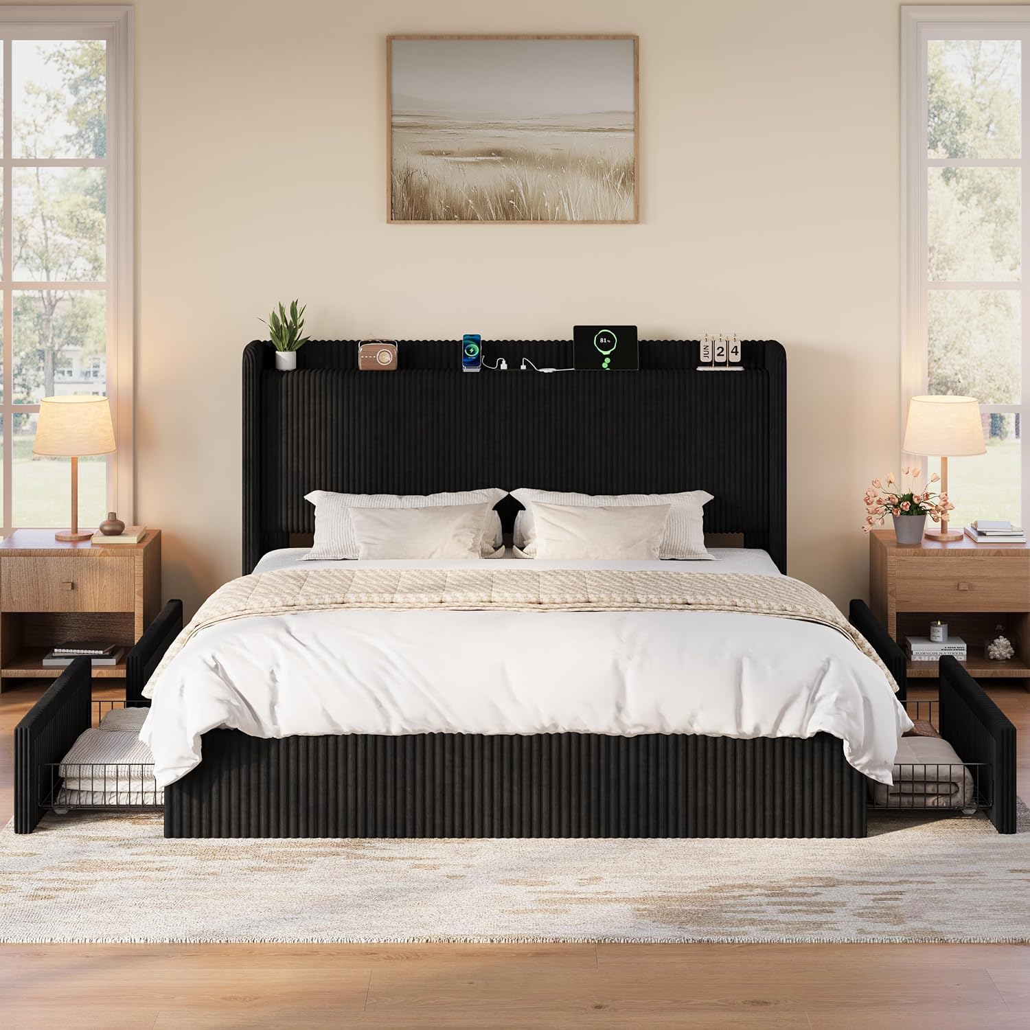 King Size Bed Frame with 4 Ove - King Size Bed Frame With Storage Drawers recension och pris