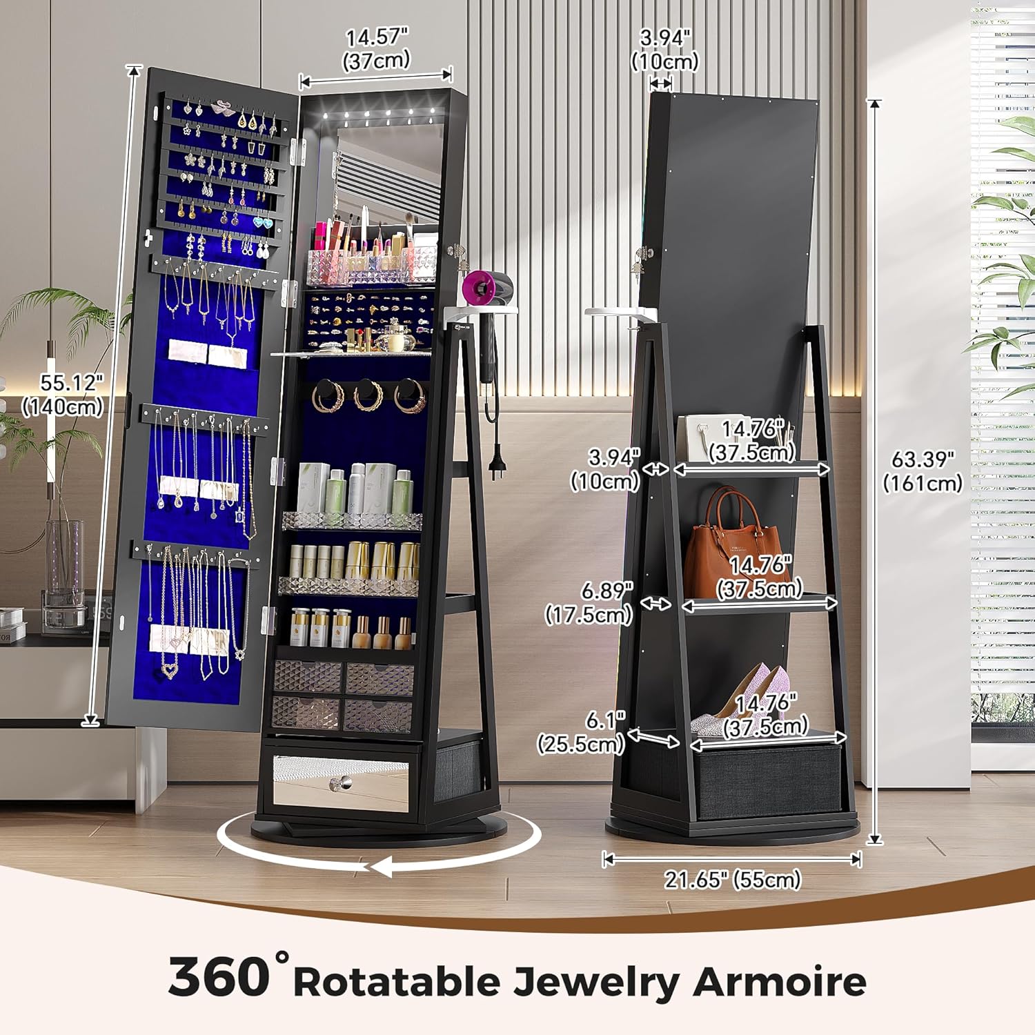 Jewelry Storage Cabinet with L - Full Length Mirror Jewelry Armoire recension och pris