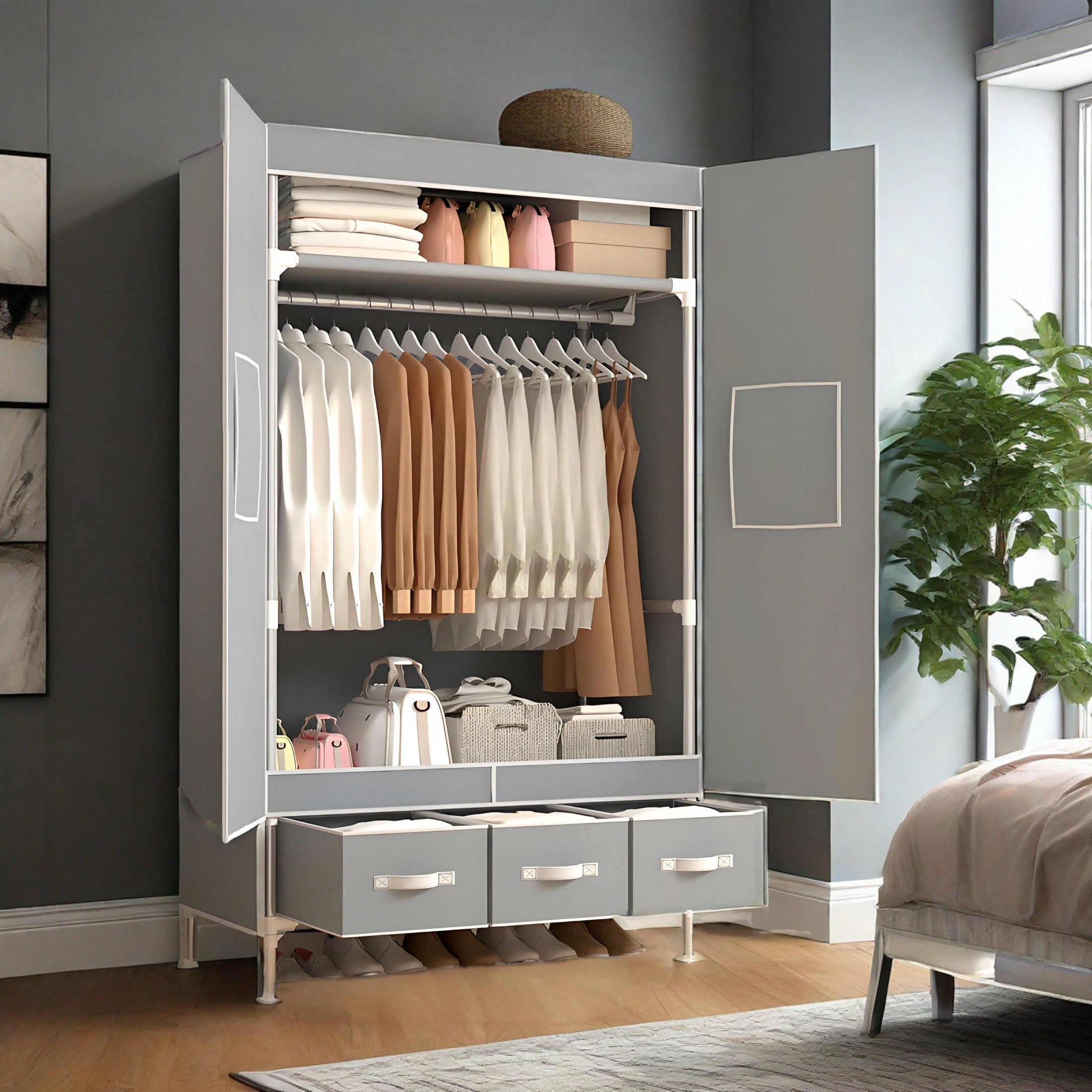 Portable Closet Wardrobe, 57.4 - Wardrobe Closet Portable Fabric Cover recension och pris