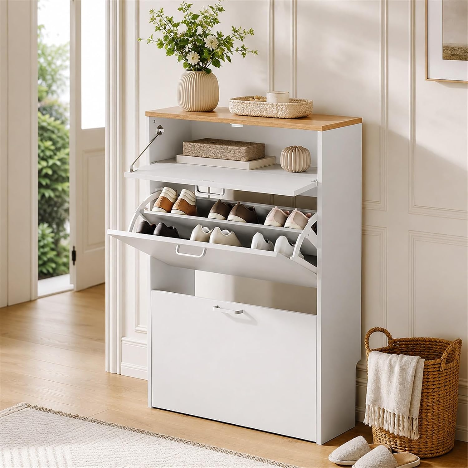 #Slim Shoe Cabinet with 2 Flip - Shoe Rack Cabinet Narrow Entryway recension och pris