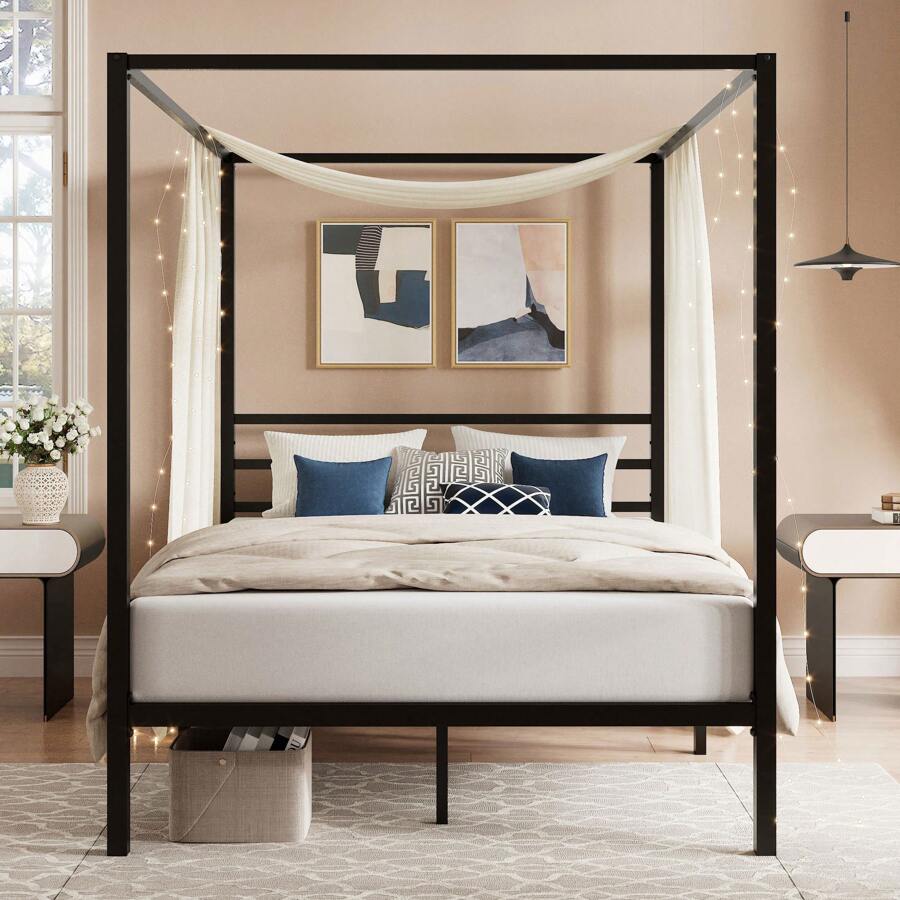 Black Canopy Bed Frame, Full/Q - Canopy Bed Frame Metal Queen recension och pris