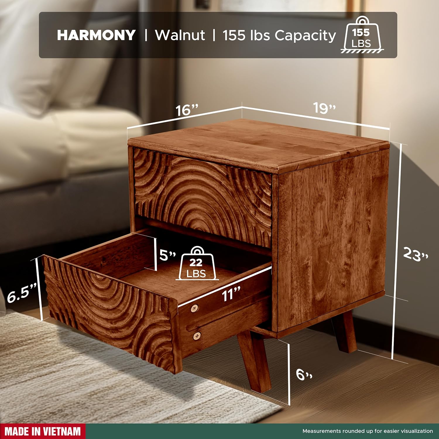 Acacia Solid Wood Nightstand w - Solid Wood Nightstand 2 Drawers recension och pris