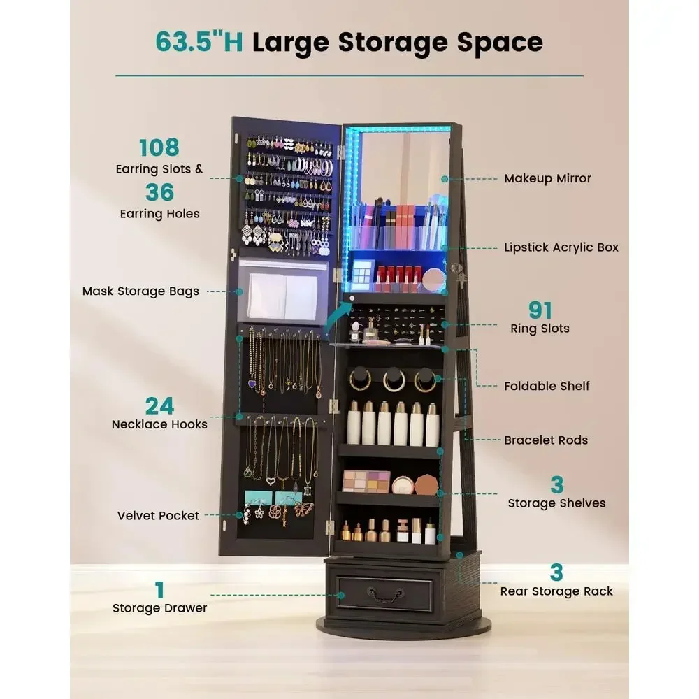 360° Swiveling Lockable Jewelr - Full Length Mirror Jewelry Armoire recension och pris