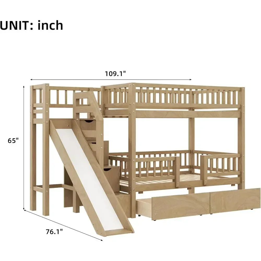 Twin Over Twin Wooden Bunk Bed - Bunk Bed With Stairs And Slide recension och pris