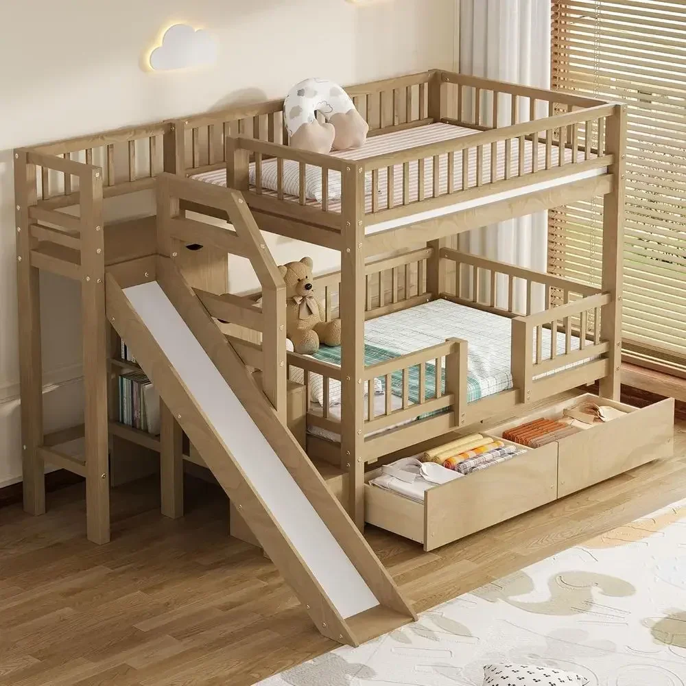 Twin Over Twin Wooden Bunk Bed - Bunk Bed With Stairs And Slide recension och pris