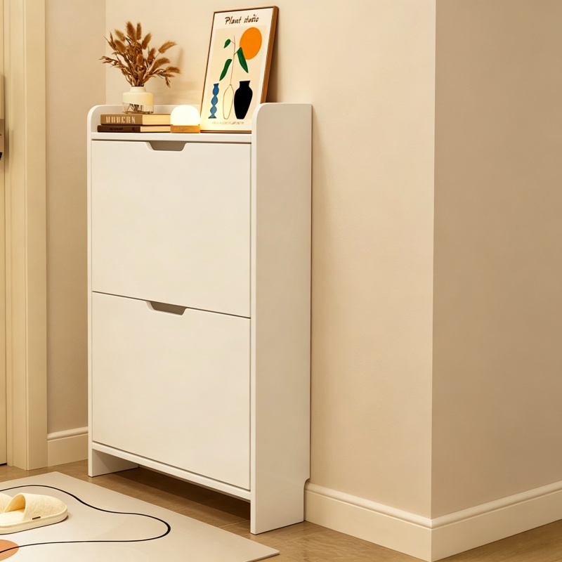 2-Tier Wooden Shoe Organizer C - Shoe Rack Cabinet Narrow Entryway recension och pris