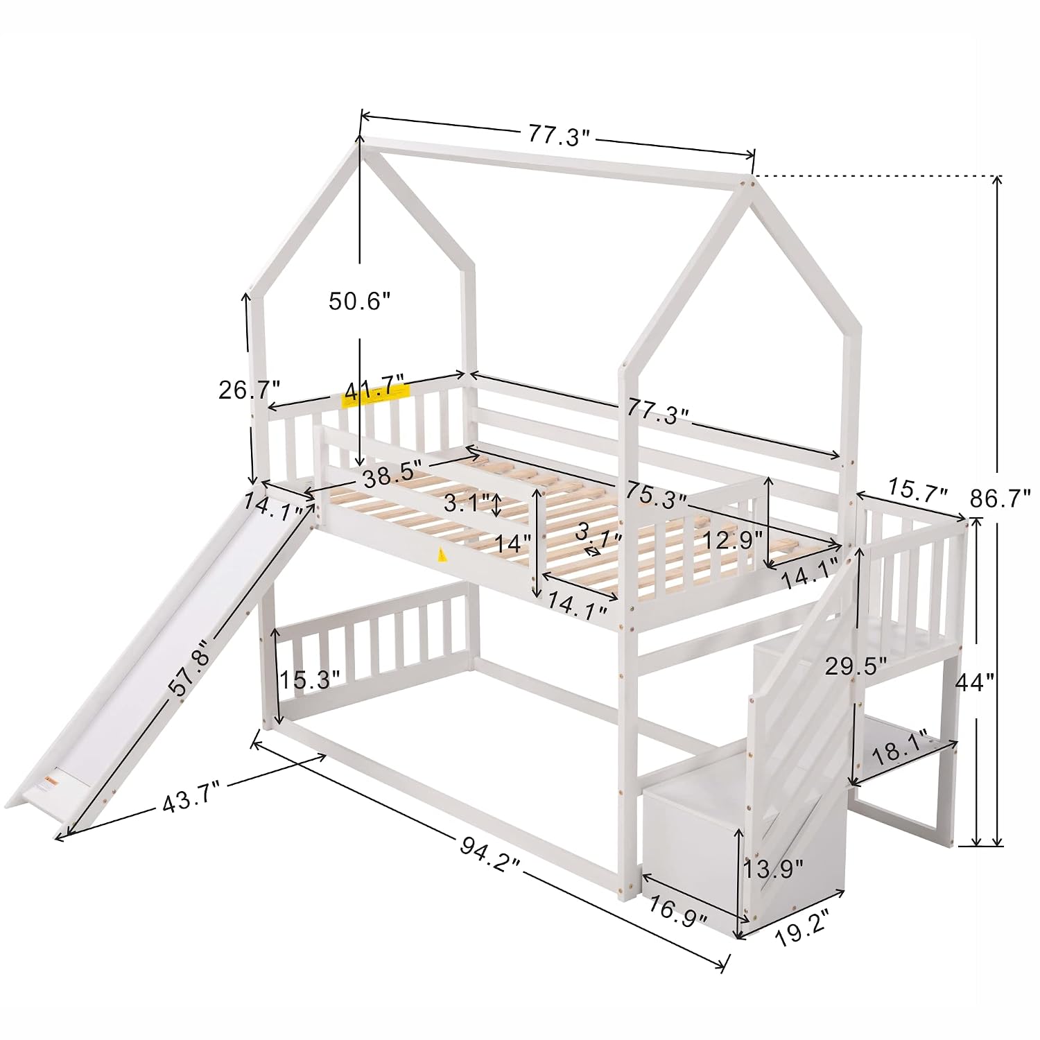 Twin Over Twin Bunk Bed with S - Bunk Bed With Stairs And Slide recension och pris