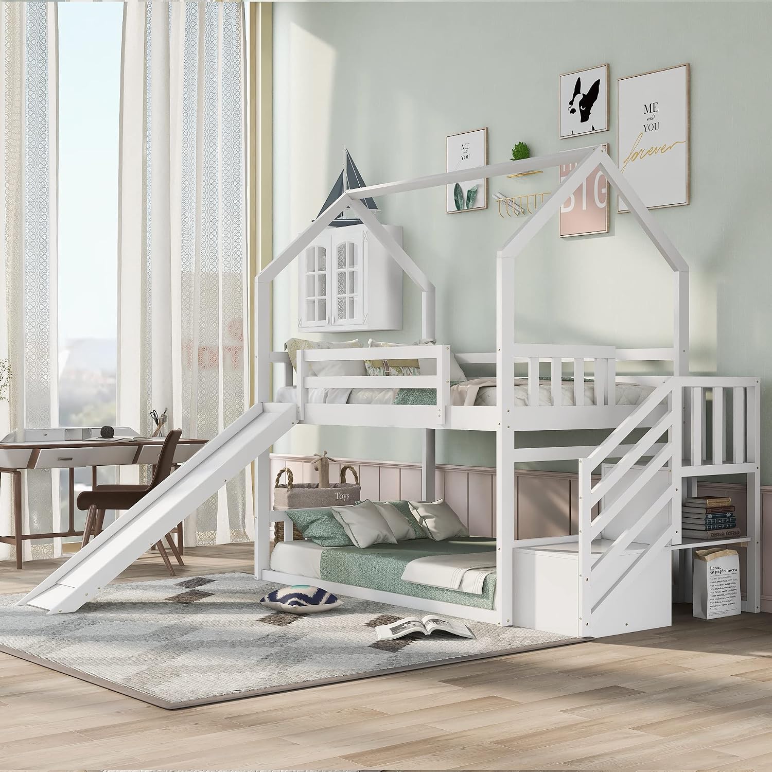 Twin Over Twin Bunk Bed with S - Bunk Bed With Stairs And Slide recension och pris