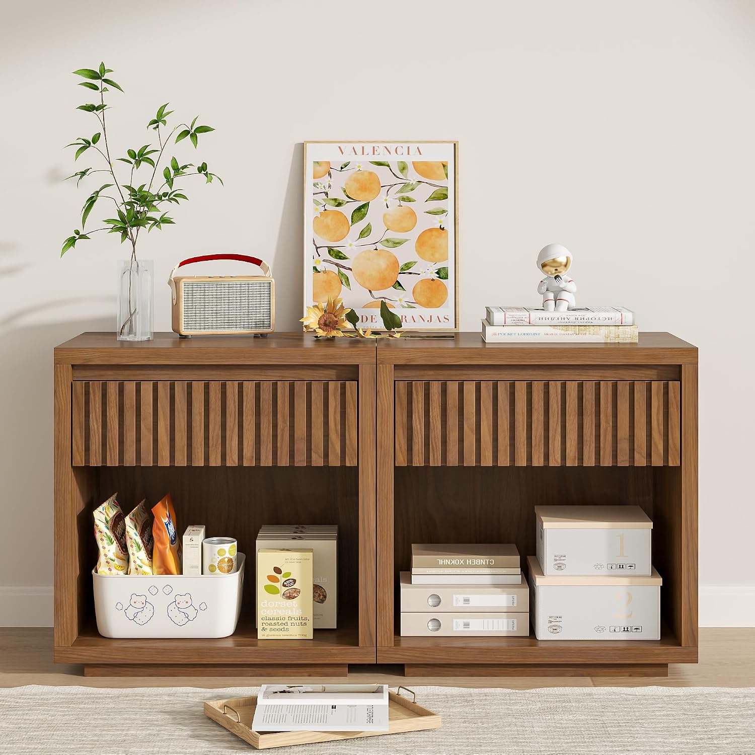 2-Drawer Fluted Nightstand Set - Solid Wood Nightstand 2 Drawers recension och pris