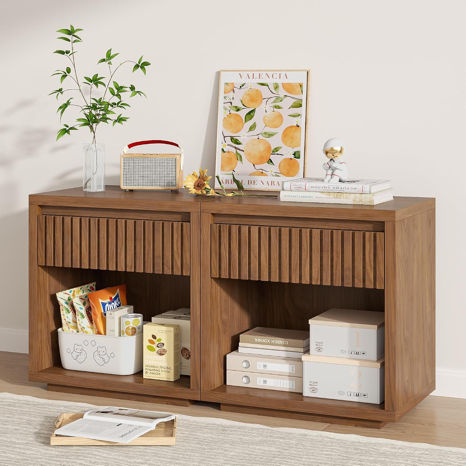 2-Drawer Fluted Nightstand Set - Solid Wood Nightstand 2 Drawers recension och pris