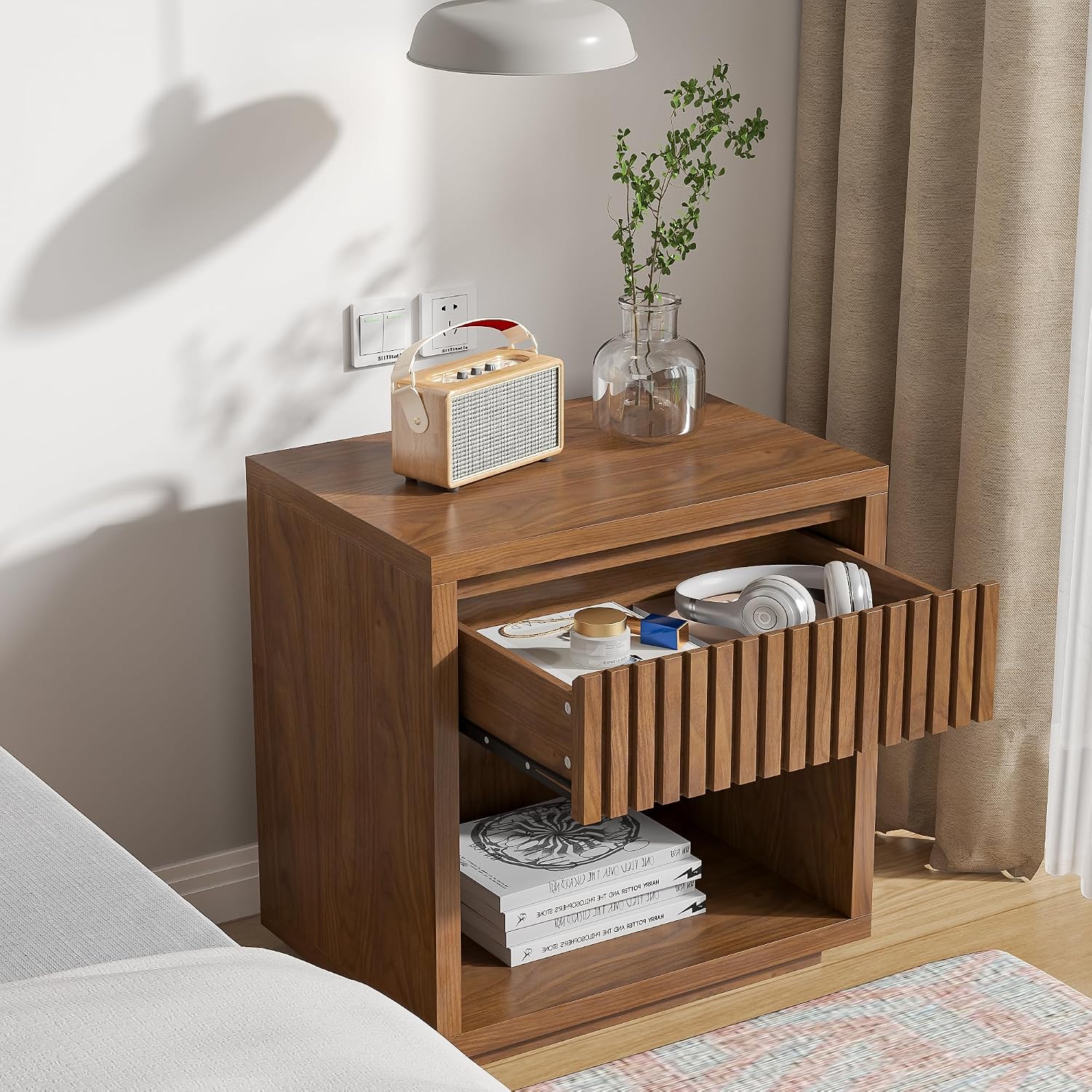 2-Drawer Fluted Nightstand Set - Solid Wood Nightstand 2 Drawers recension och pris