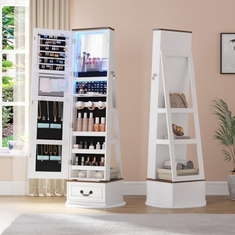 360°Swivel Jewelry Armoire Cab - Full Length Mirror Jewelry Armoire recension och pris