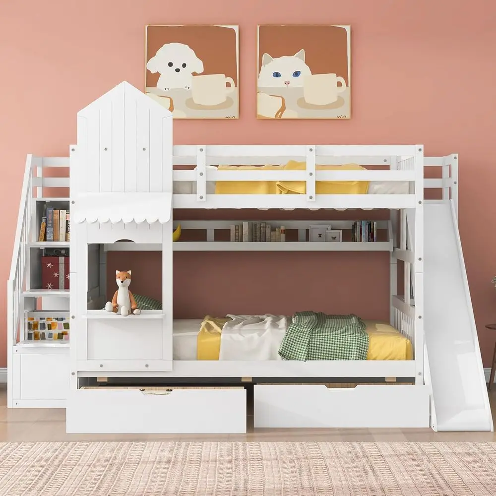 Twin Over Twin Bunk Bed With S - Bunk Bed With Stairs And Slide recension och pris