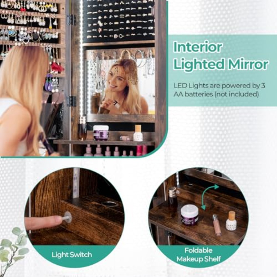 47 LED Jewelry Armoire for bed - Full Length Mirror Jewelry Armoire recension och pris