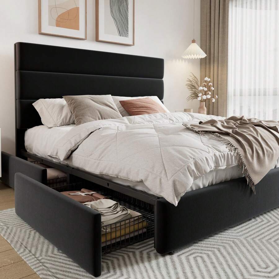 Full/Queen/King Size Platform  - King Size Bed Frame With Storage Drawers recension och pris