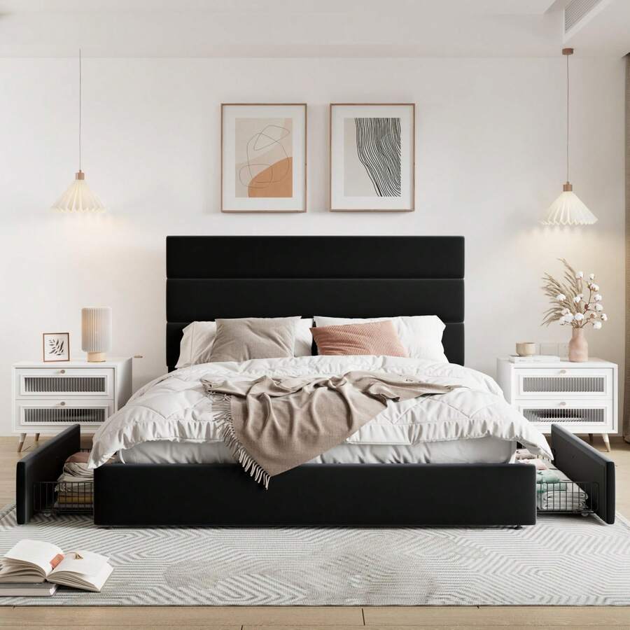 Full/Queen/King Size Platform  - King Size Bed Frame With Storage Drawers recension och pris