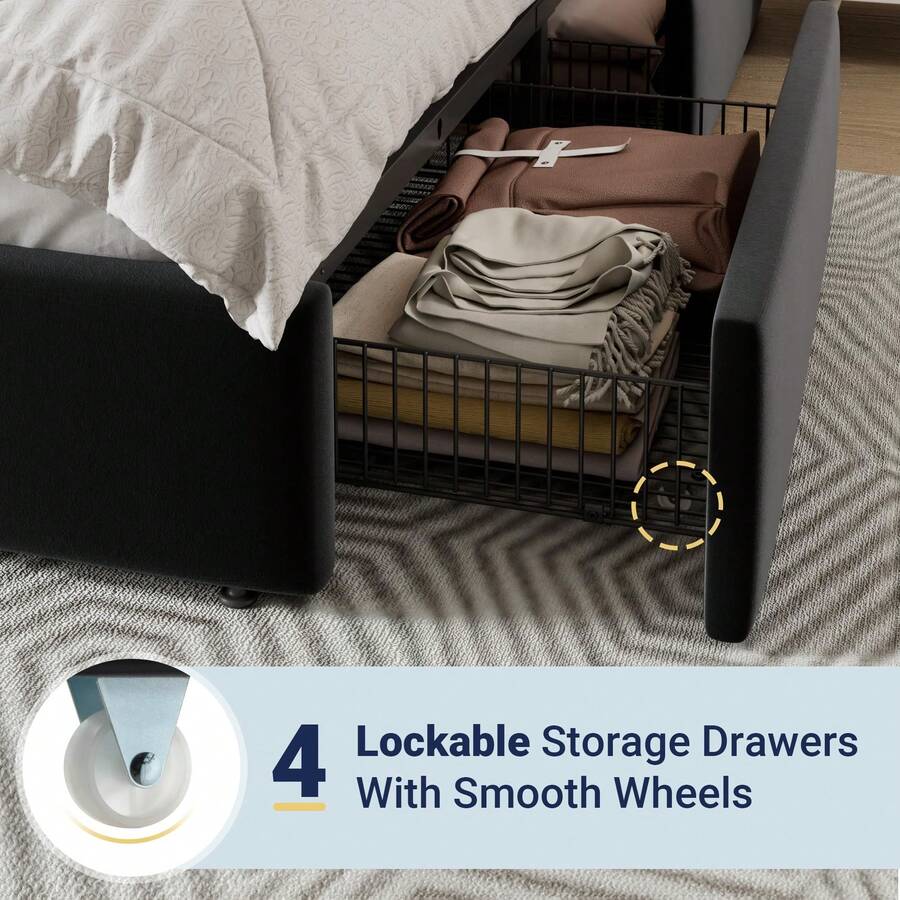 Full/Queen/King Size Platform  - King Size Bed Frame With Storage Drawers recension och pris