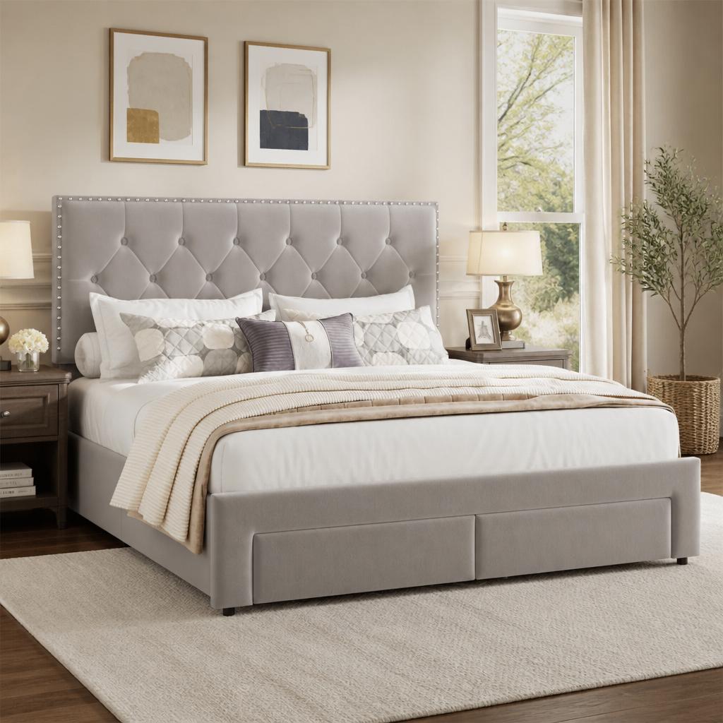 King Size Bed Frame with 2 Sto - King Size Bed Frame With Storage Drawers recension och pris