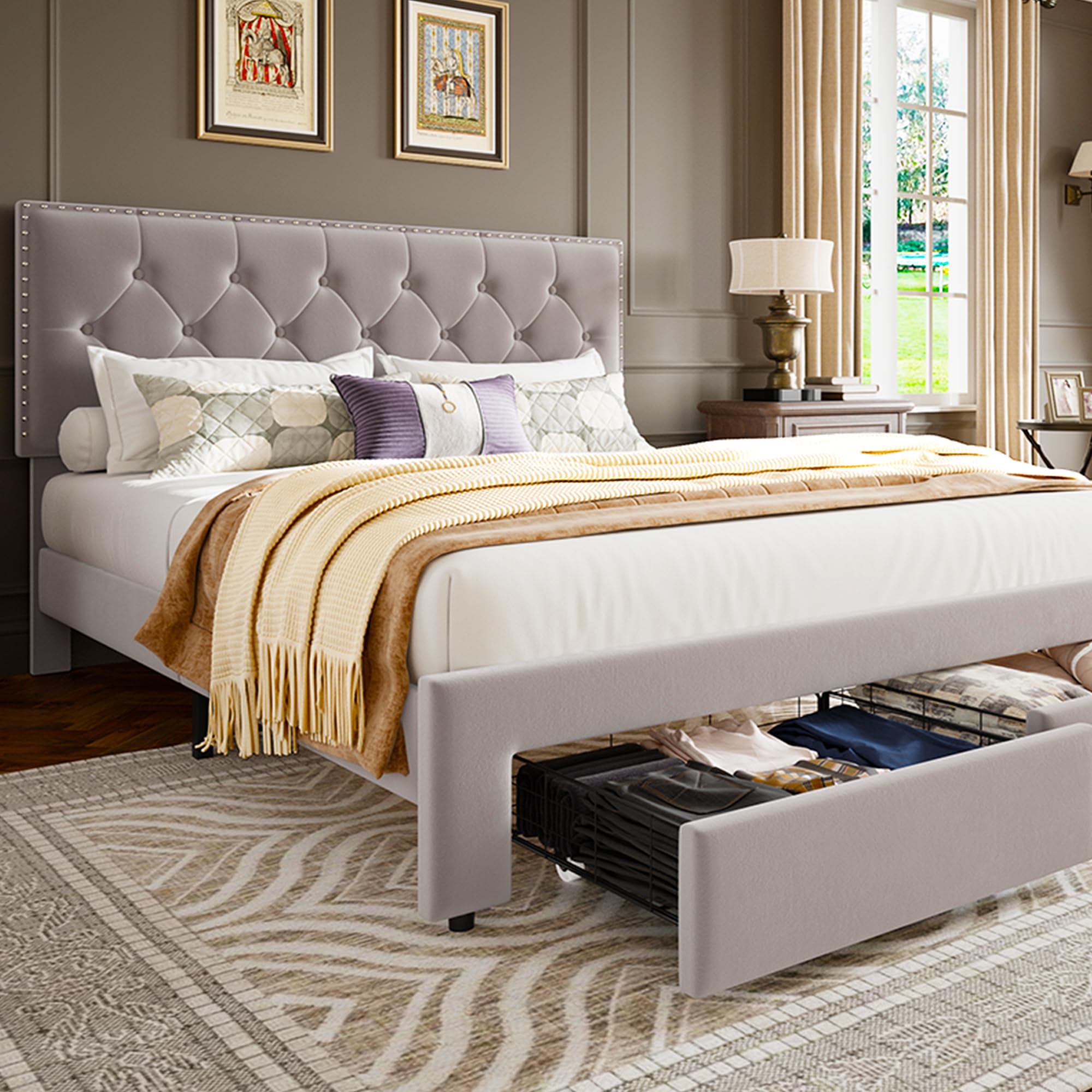 King Size Bed Frame with 2 Sto - King Size Bed Frame With Storage Drawers recension och pris